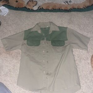 Casual Green and Tan Button Down Shirt